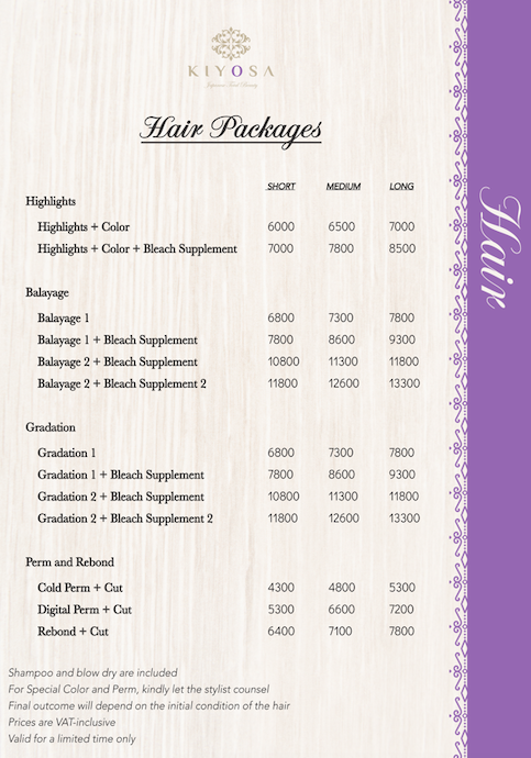 kiyosa japanese total beauty hair packages rates 