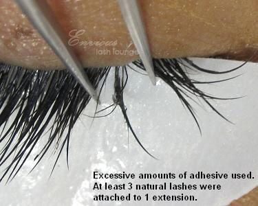 Natural eyelashes clump together because of too much glue