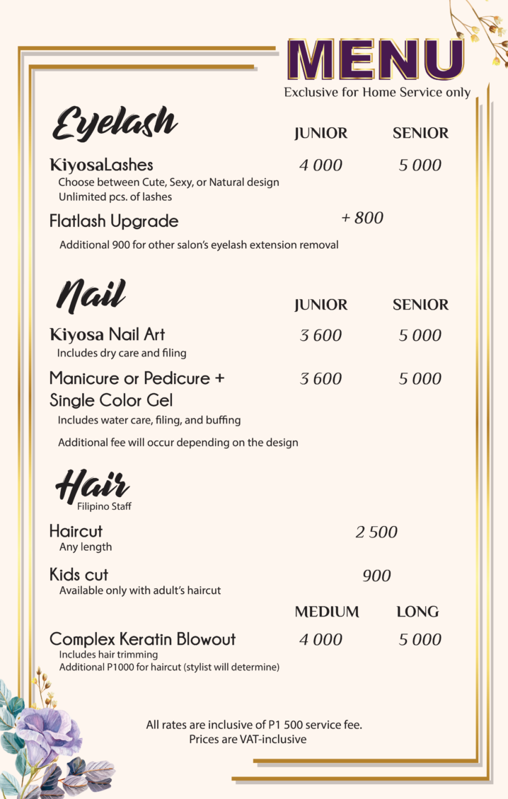 kiyosa home service menu